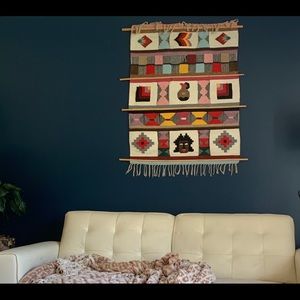 Vintage wool wall tapestry weaving